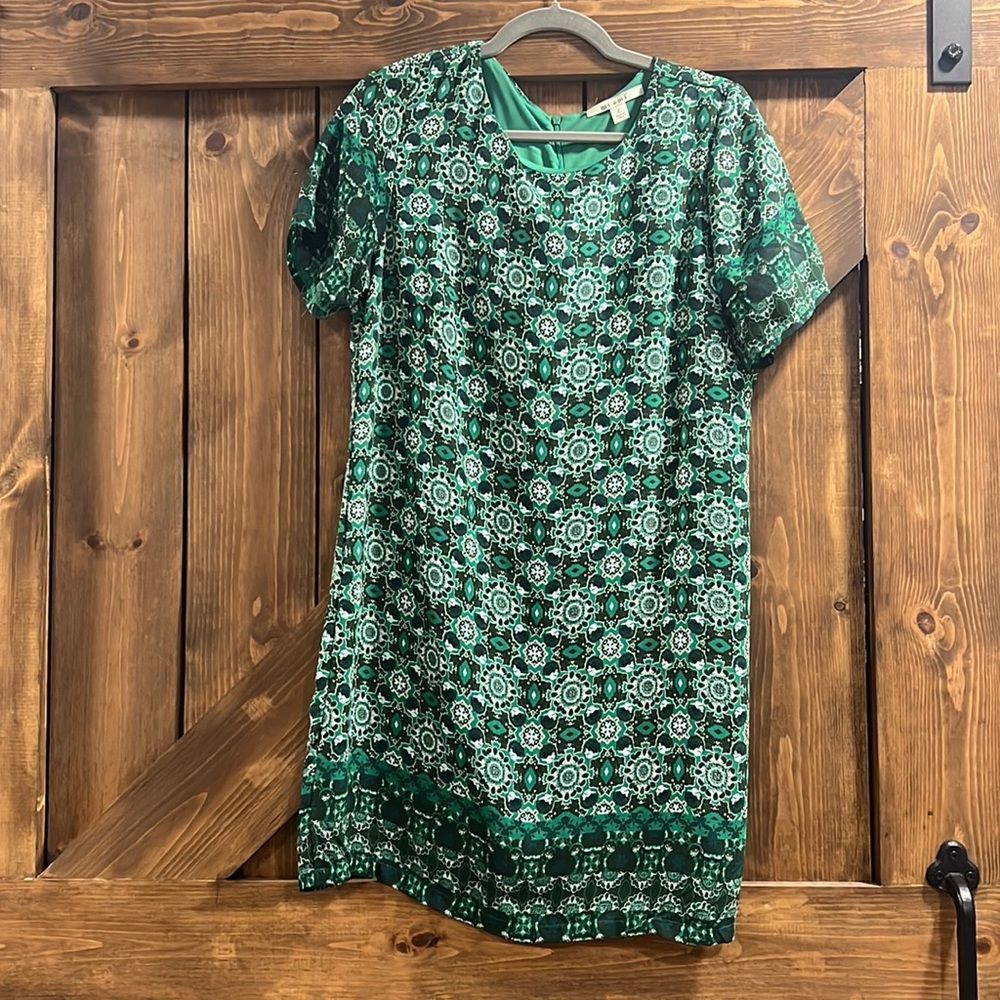 Boutique Green Patterned Short Sleeve Christmas Dress - Women